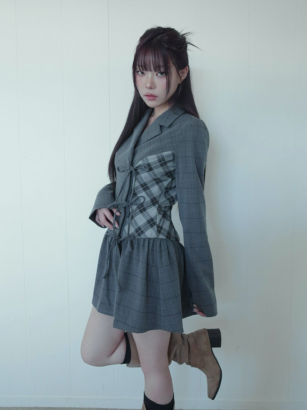 【BUBBLES】ミックスチェックジャケットワンピース