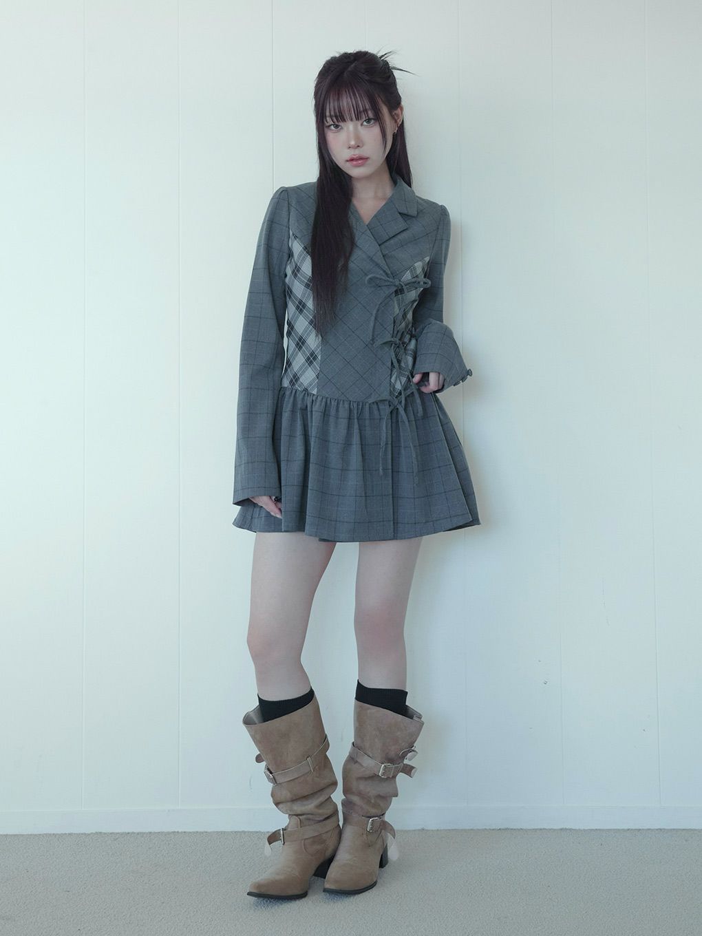 【BUBBLES】ミックスチェックジャケットワンピース