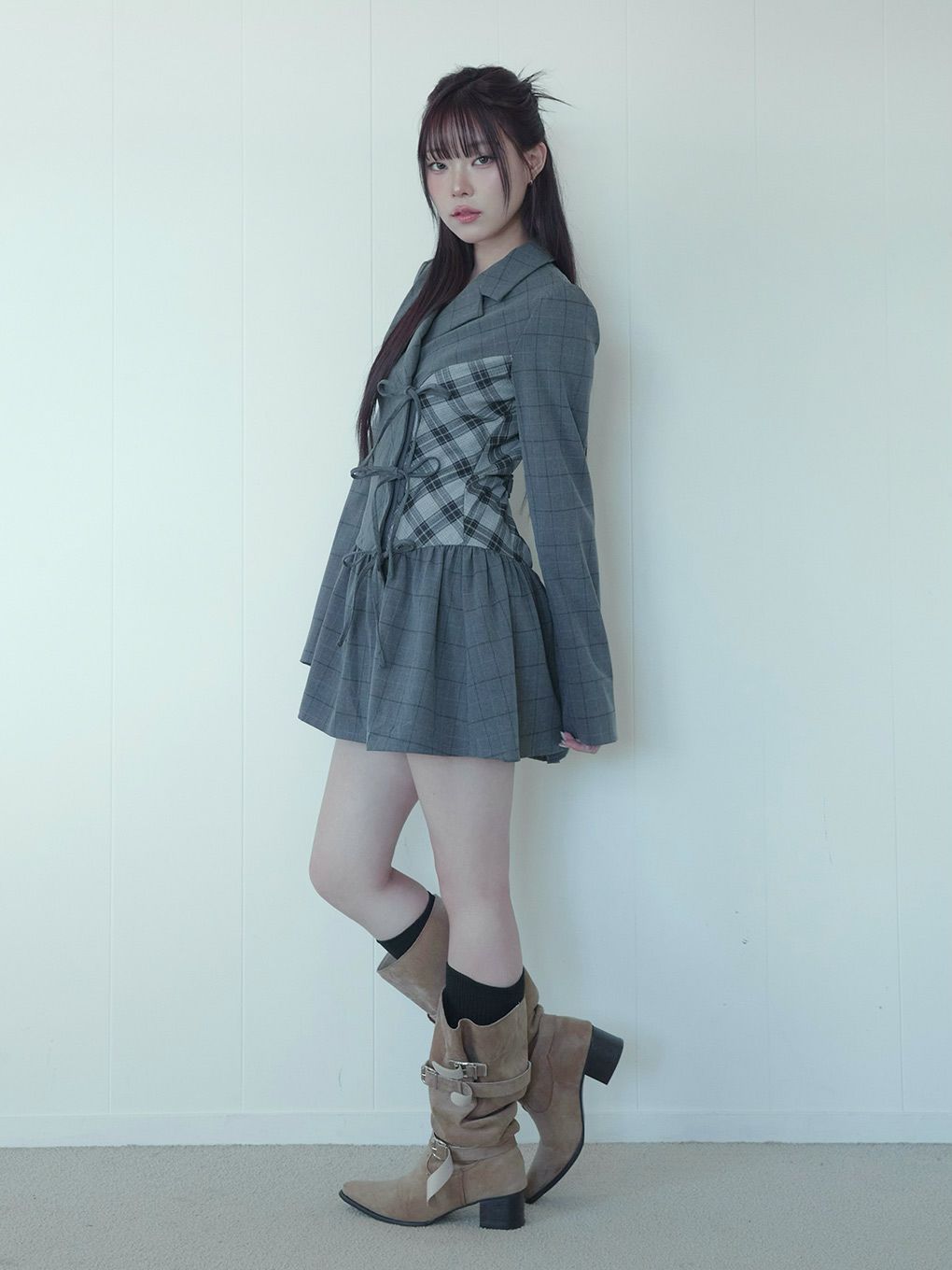 【BUBBLES】ミックスチェックジャケットワンピース