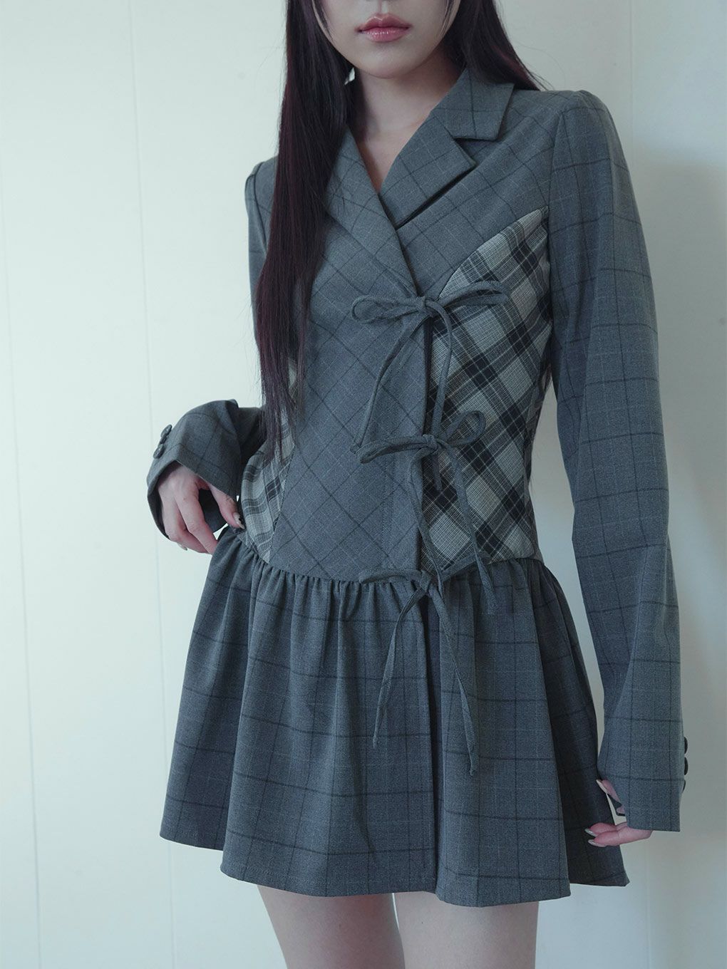 【BUBBLES】ミックスチェックジャケットワンピース