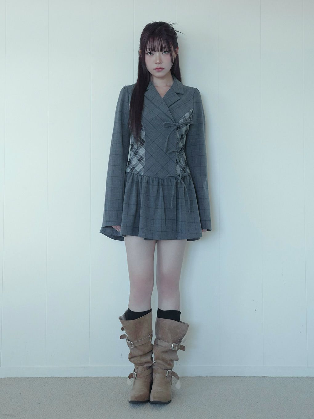 【BUBBLES】ミックスチェックジャケットワンピース