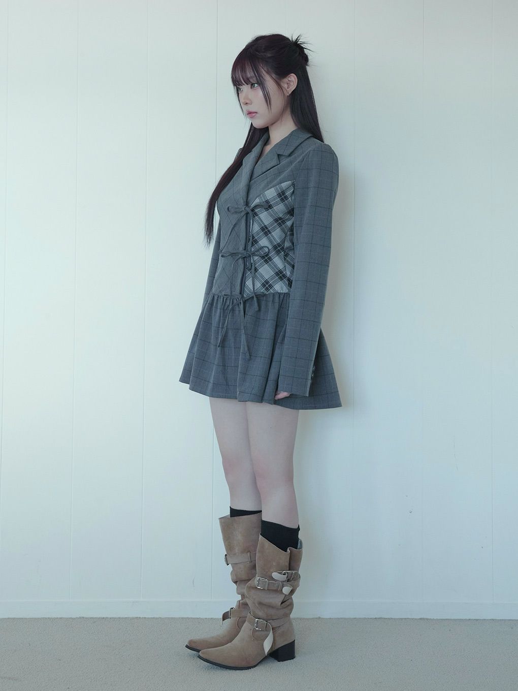 【BUBBLES】ミックスチェックジャケットワンピース