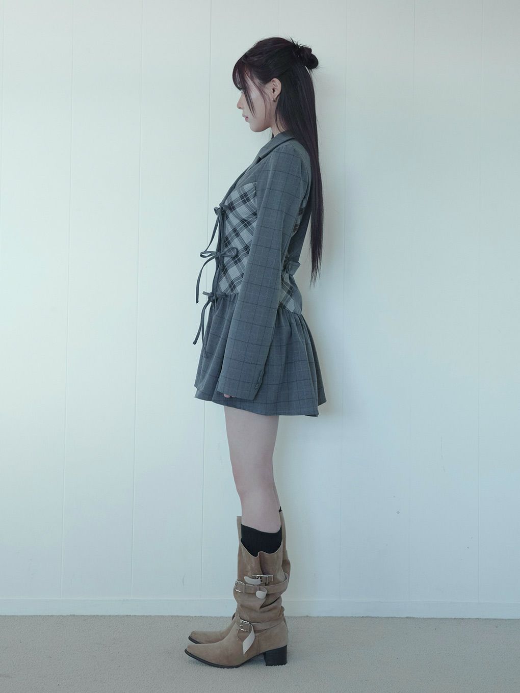 【BUBBLES】ミックスチェックジャケットワンピース