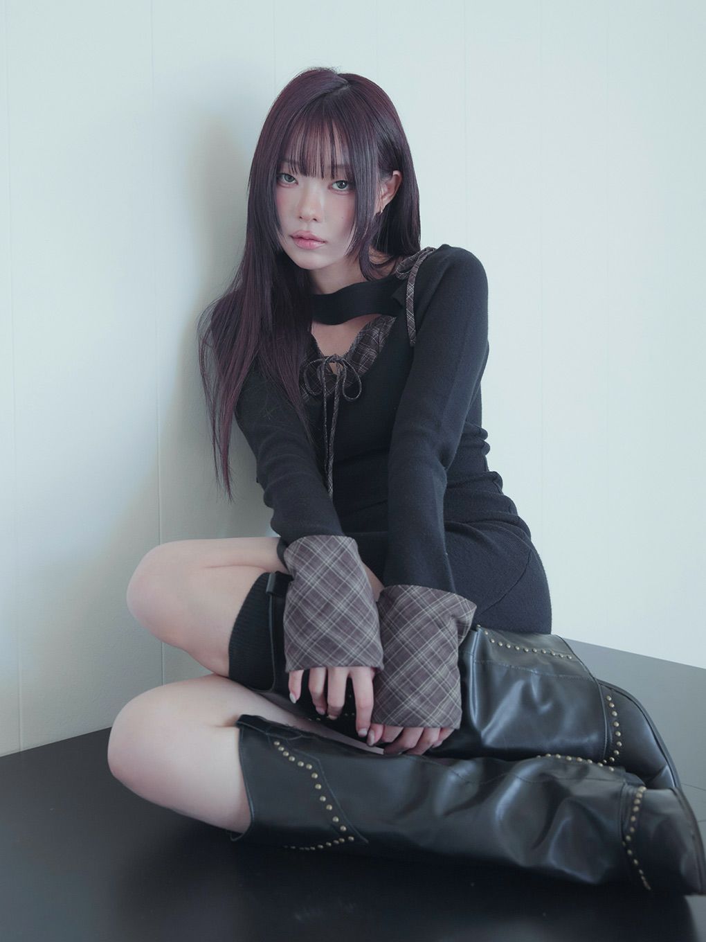 【BUBBLES】オープンリボンチェックワンピース