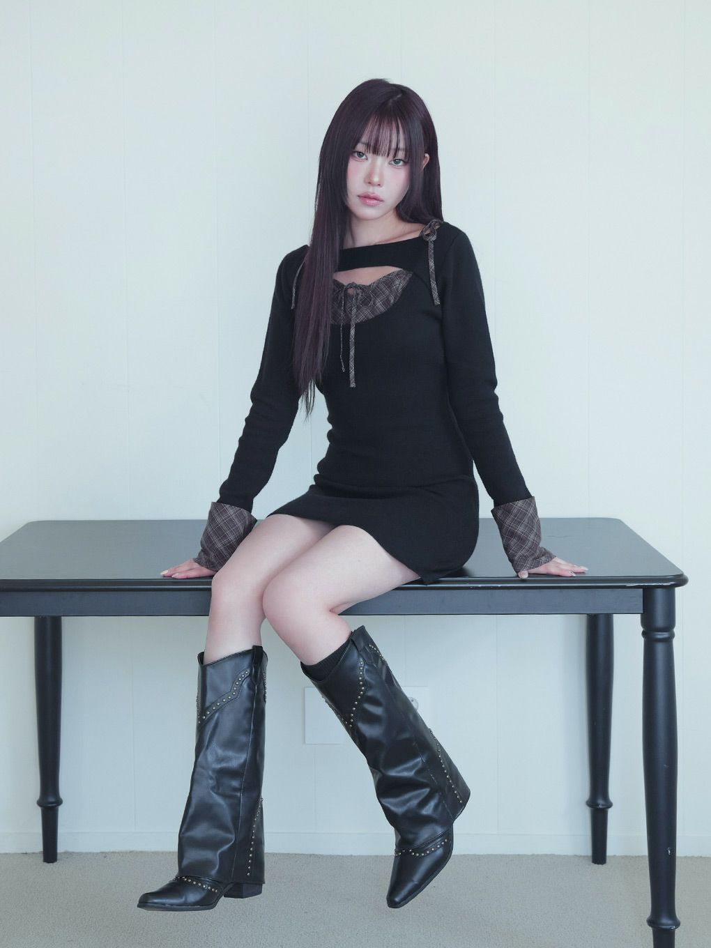 【BUBBLES】オープンリボンチェックワンピース