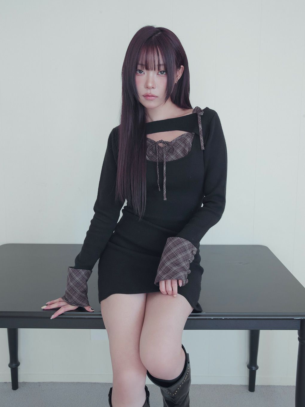 【BUBBLES】オープンリボンチェックワンピース