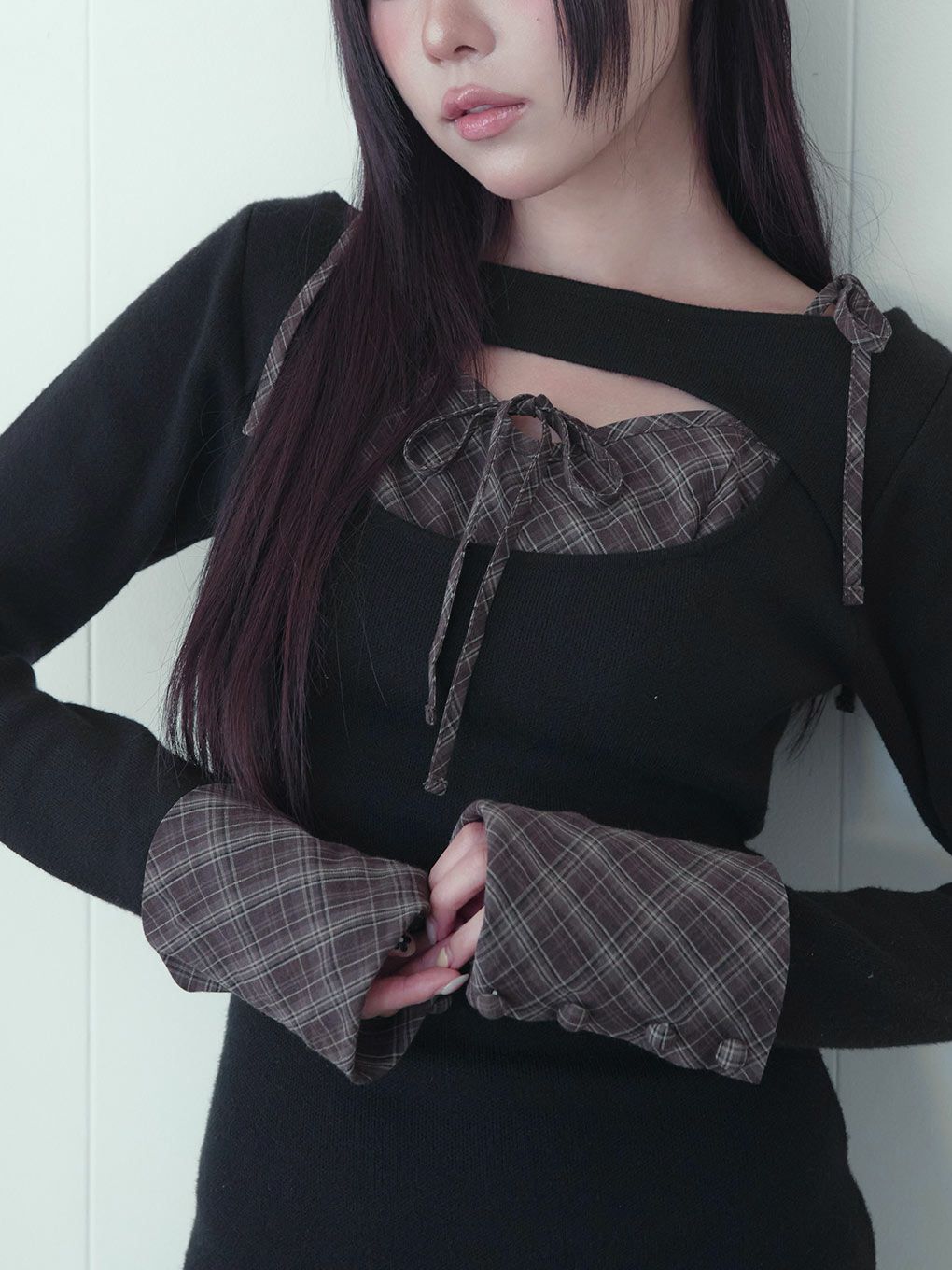 【BUBBLES】オープンリボンチェックワンピース