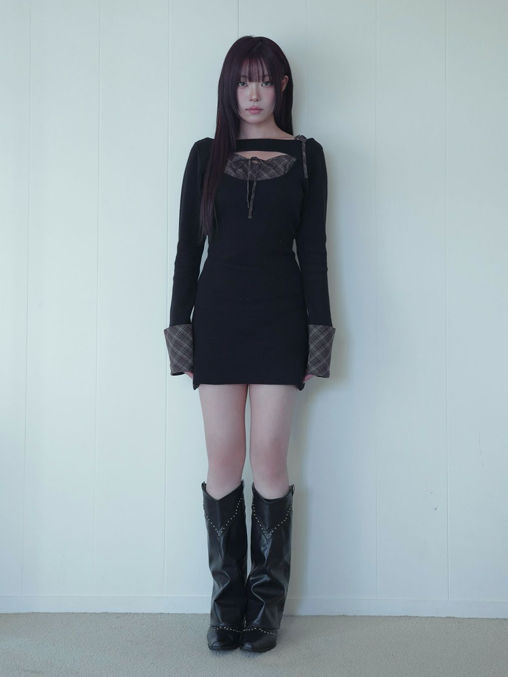 【BUBBLES】オープンリボンチェックワンピース