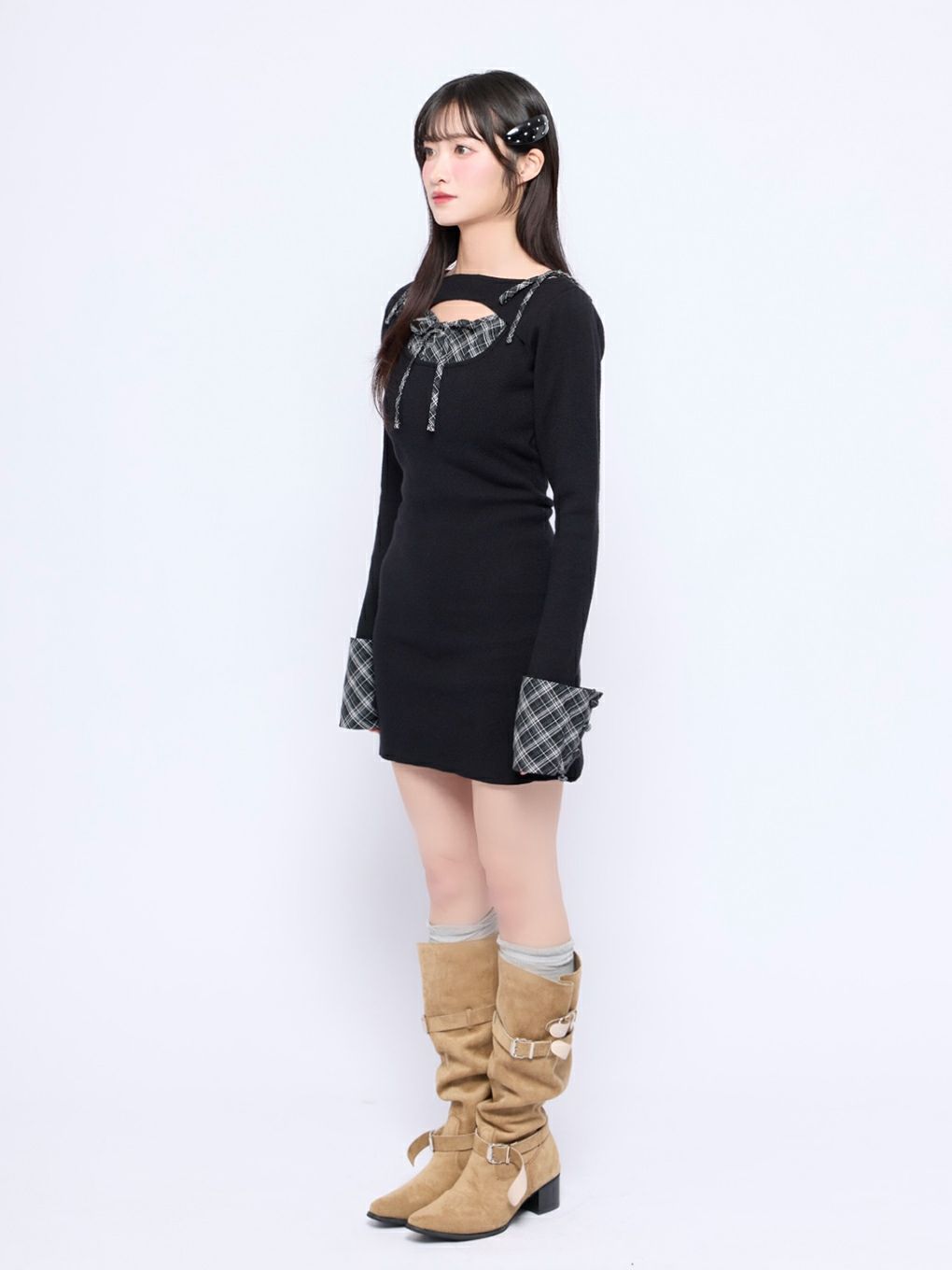 【BUBBLES】オープンリボンチェックワンピース
