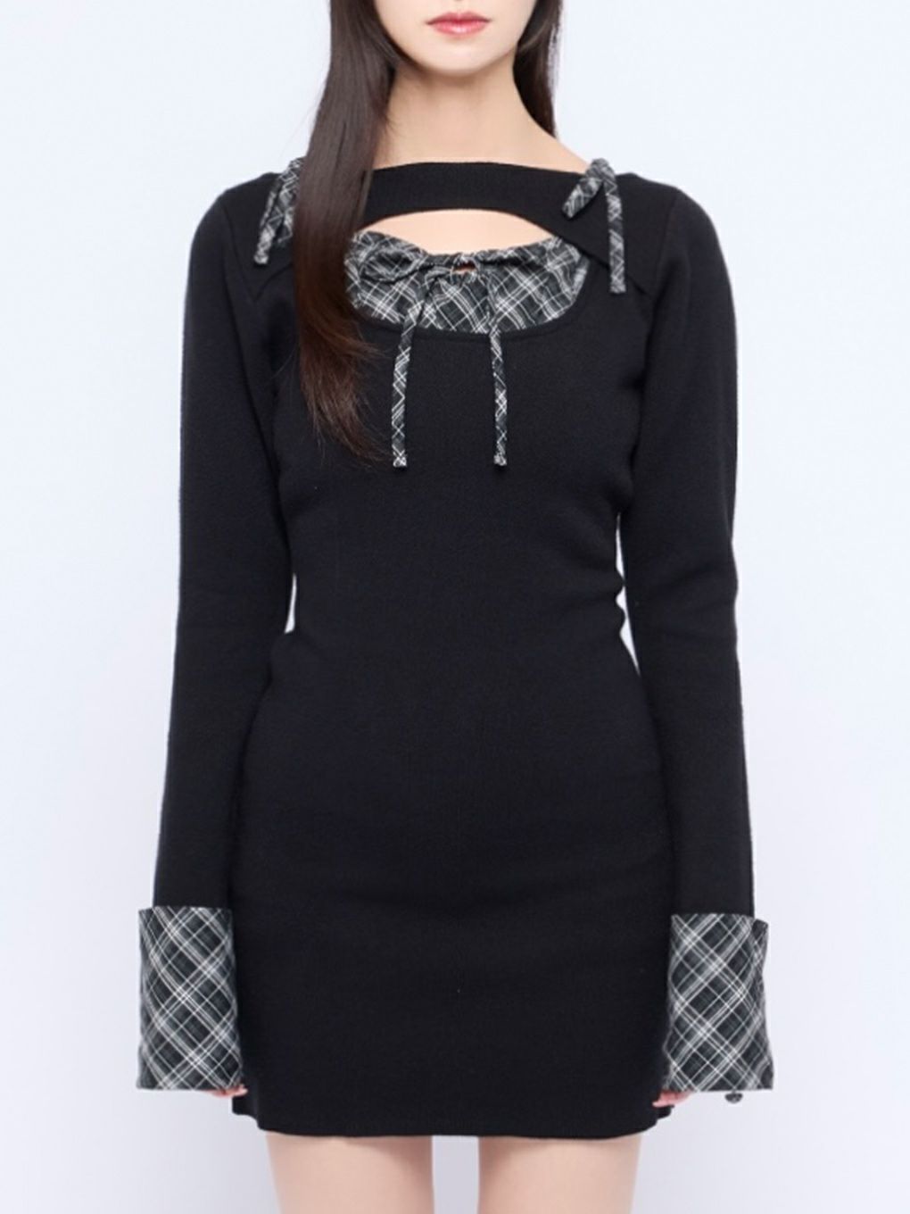 【BUBBLES】オープンリボンチェックワンピース