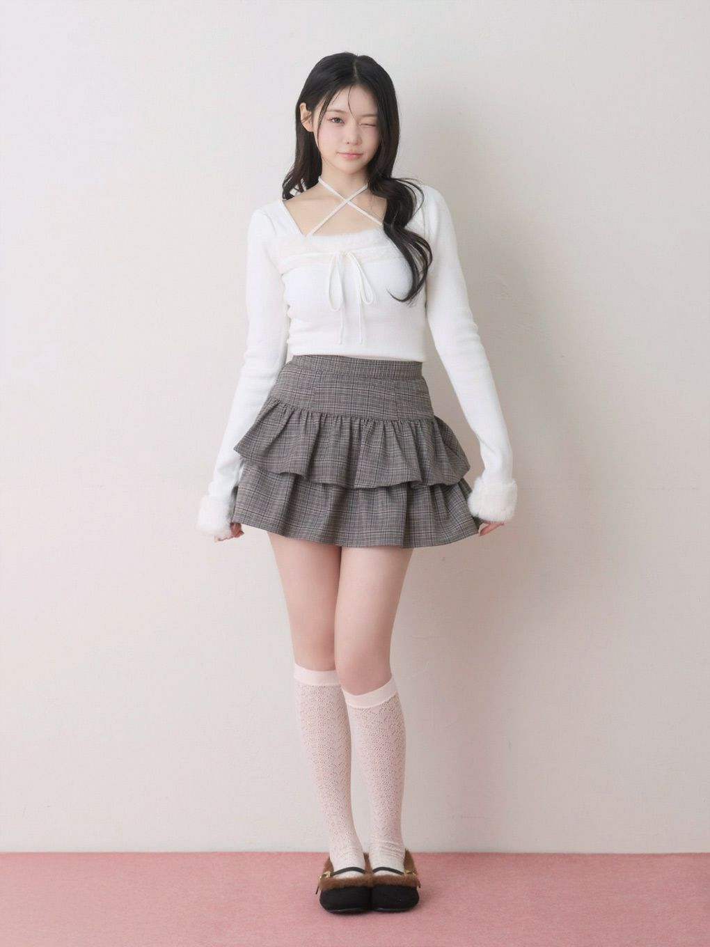 【BUBBLES】ファーリボンニットトップス