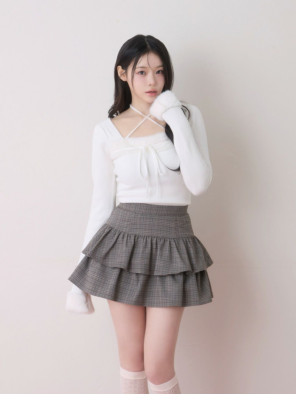 【BUBBLES】ファーリボンニットトップス