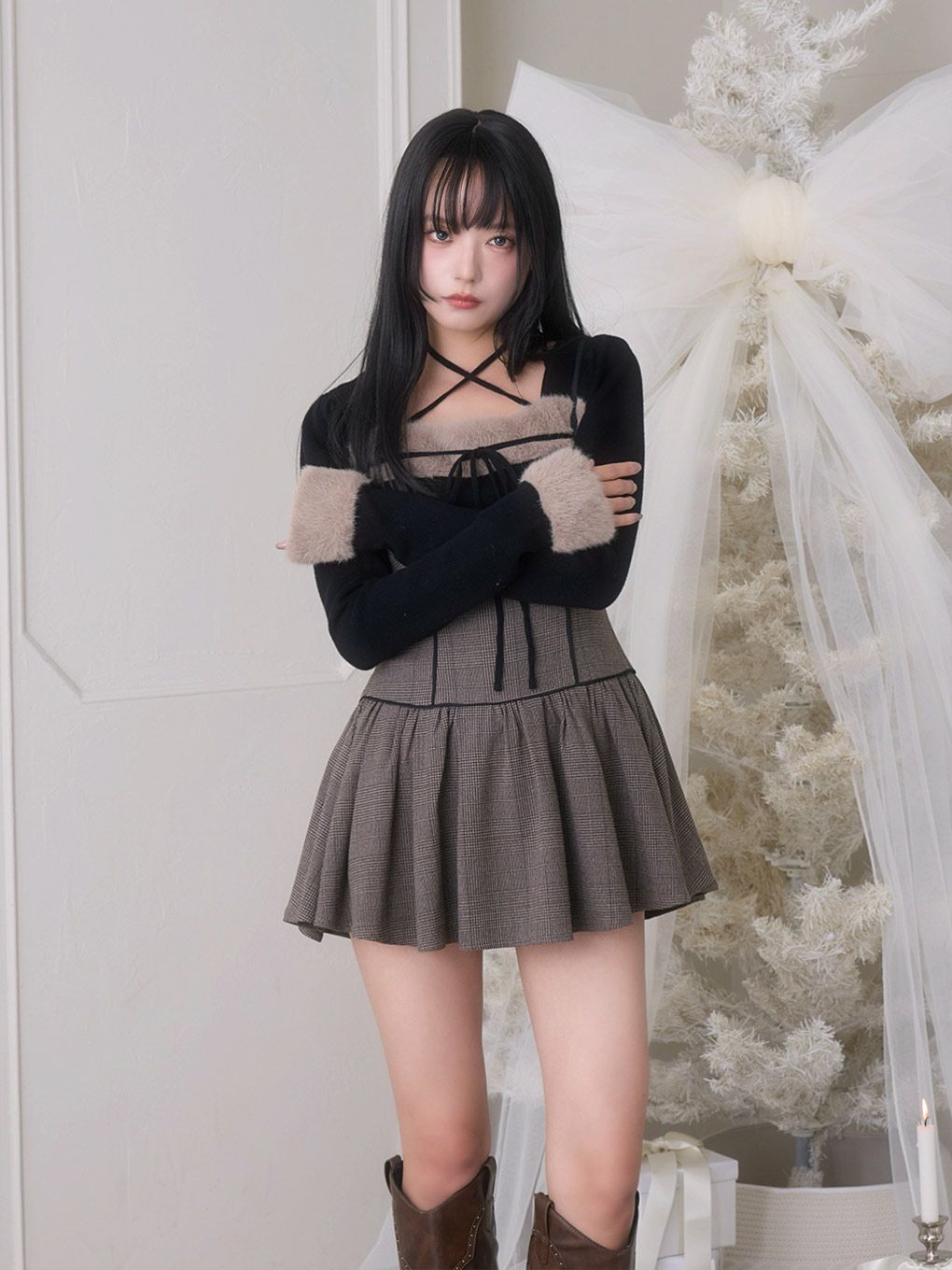 【BUBBLES】ファーリボンニットトップス