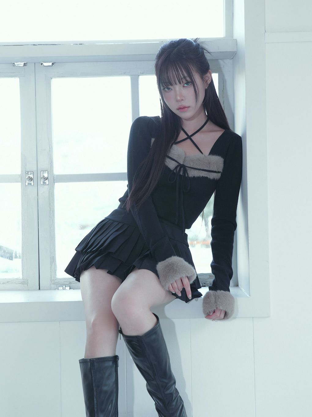 【BUBBLES】ファーリボンニットトップス