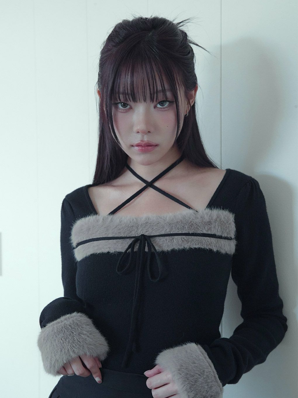 【BUBBLES】ファーリボンニットトップス