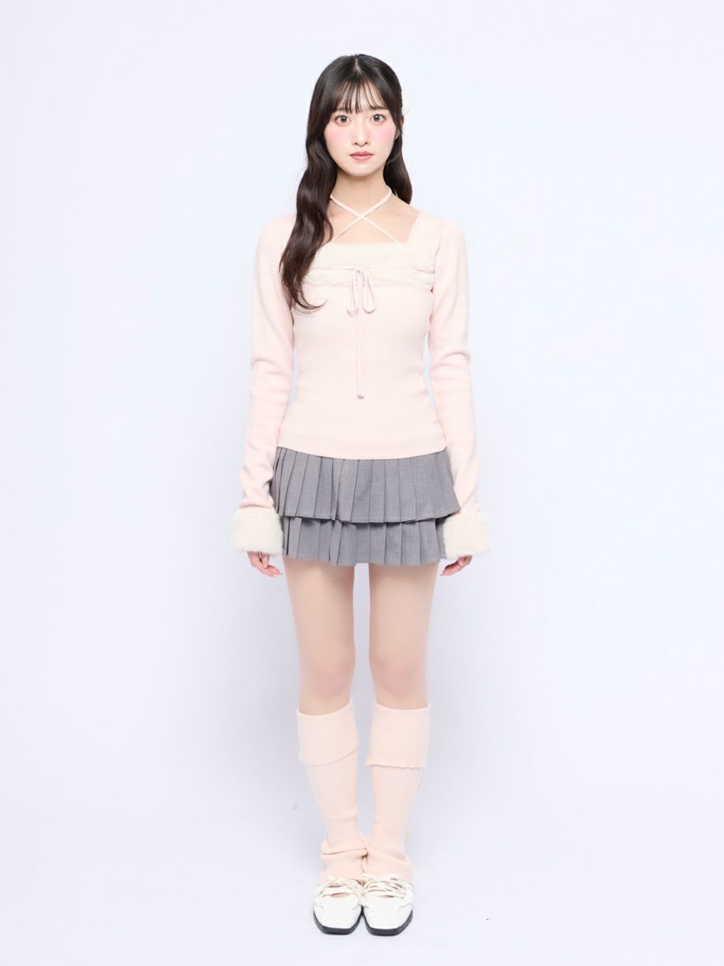 【BUBBLES】ファーリボンニットトップス