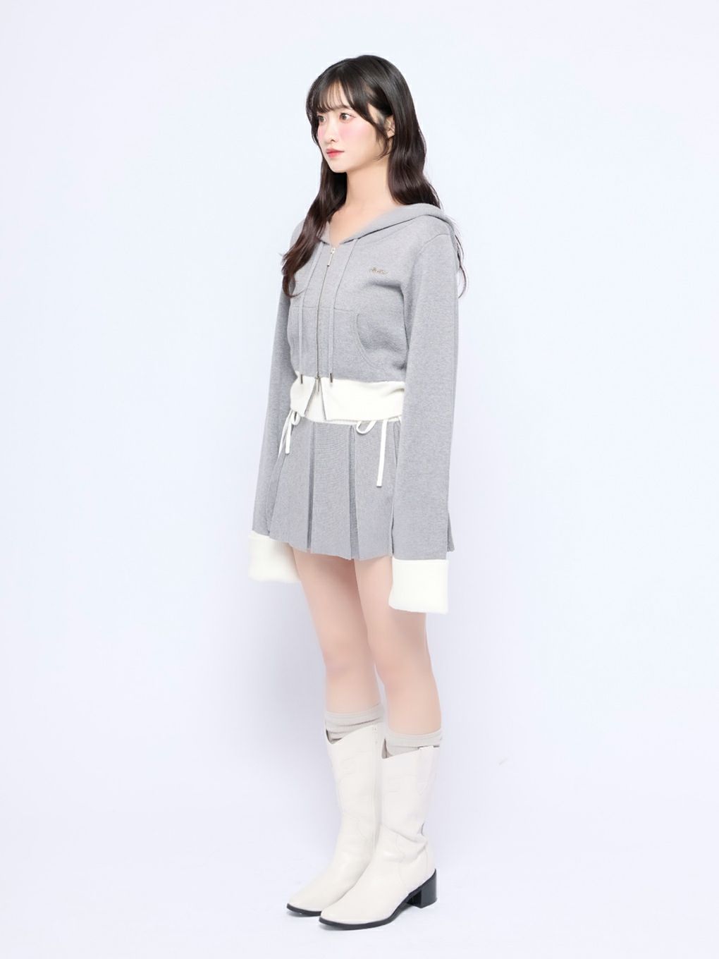 【BUBBLES】バイカラーパーカーニット