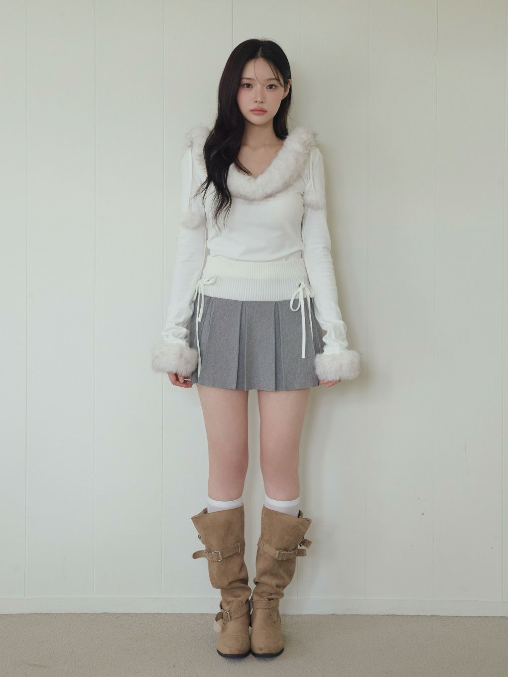 【BUBBLES】バイカラーニットスカパン