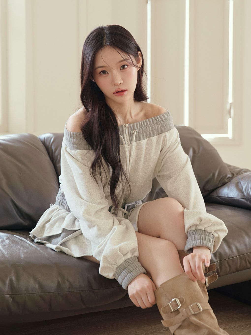 【BUBBLES】バイカラーオフショルスウェットトップス