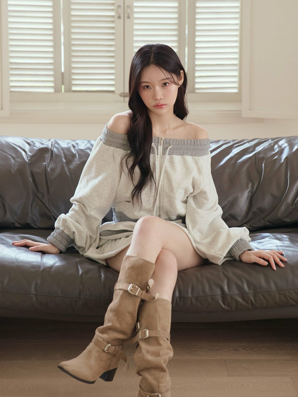 【BUBBLES】バイカラーオフショルスウェットトップス