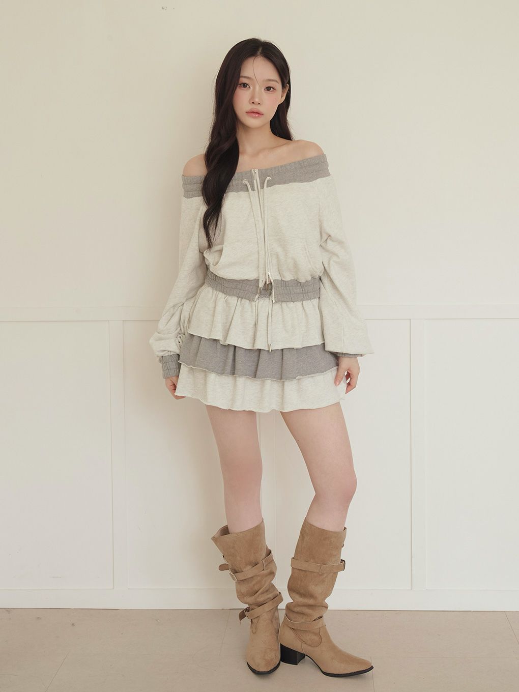 【BUBBLES】バイカラーオフショルスウェットトップス