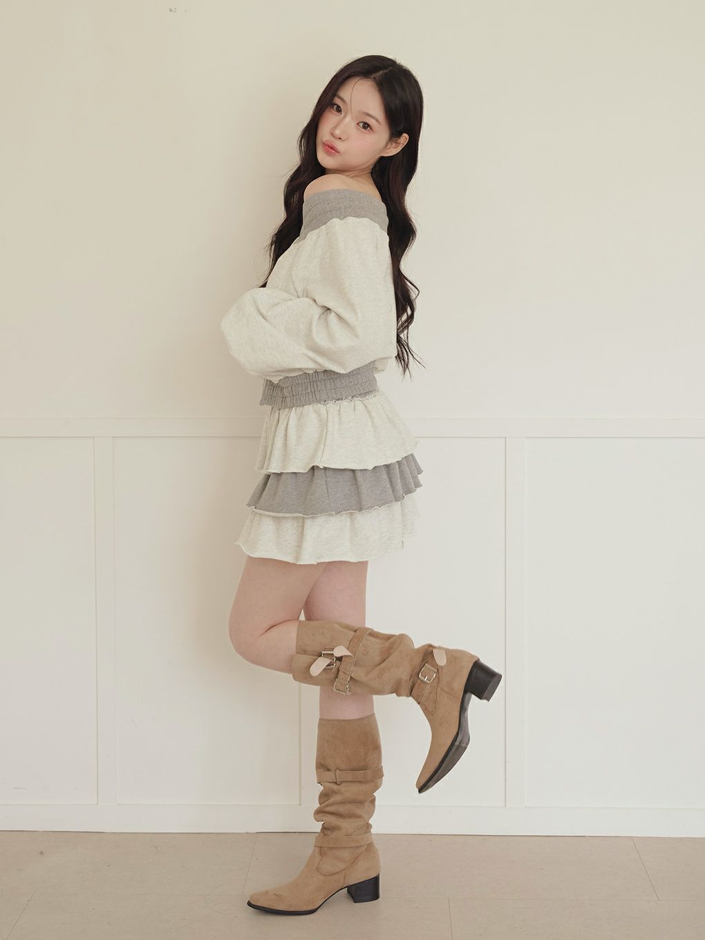 【BUBBLES】バイカラーオフショルスウェットトップス