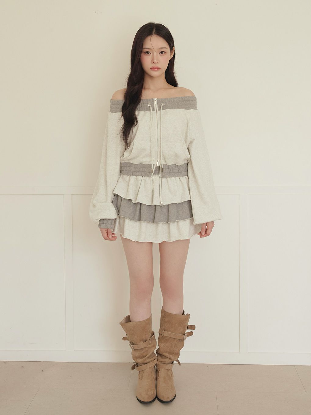 【BUBBLES】バイカラーオフショルスウェットトップス