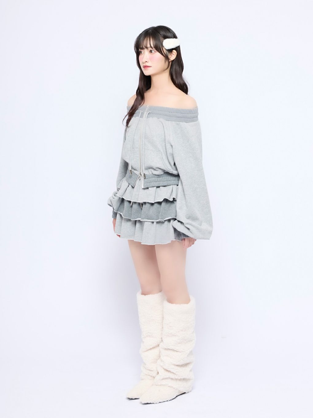 【BUBBLES】バイカラーオフショルスウェットトップス