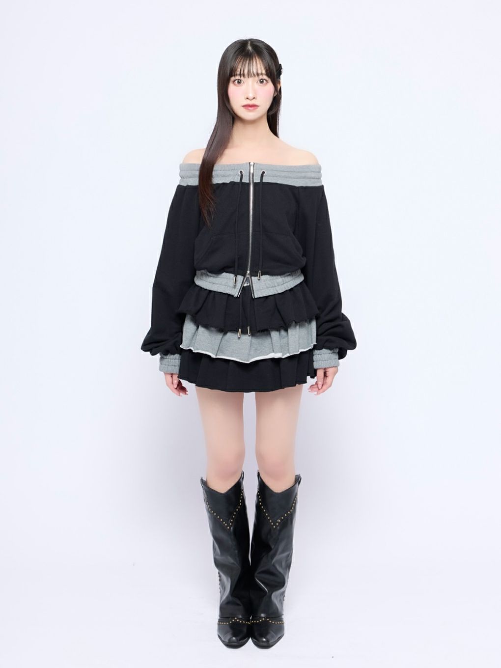 【BUBBLES】バイカラーフリルスウェットスカパン