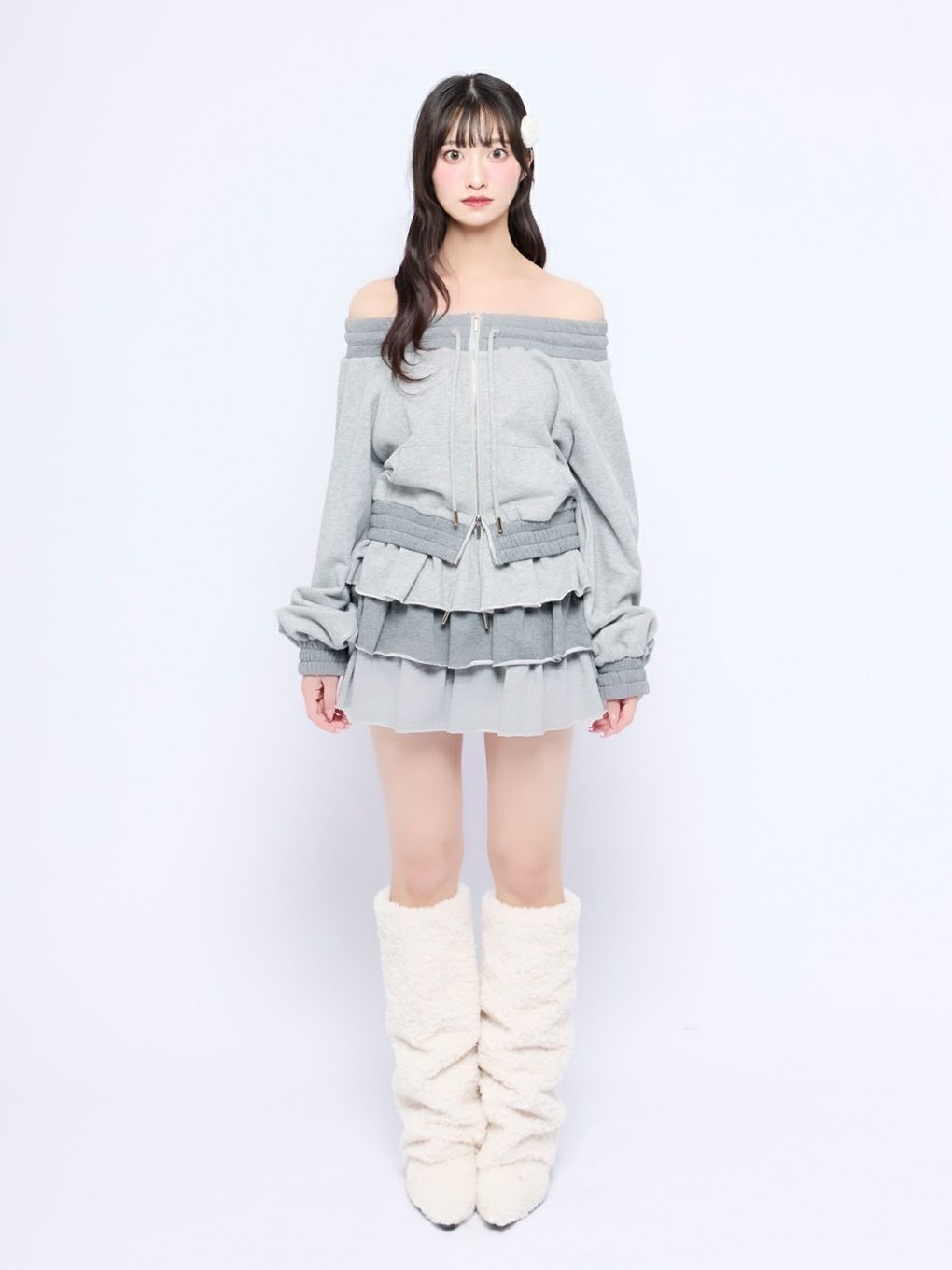 【BUBBLES】バイカラーフリルスウェットスカパン