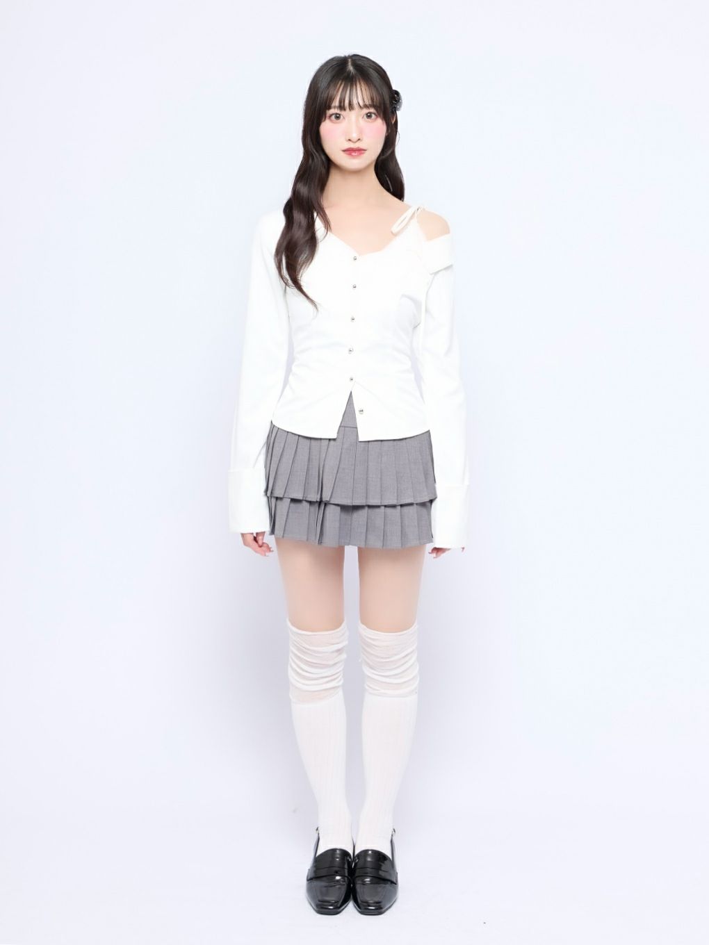 【BUBBLES】アシンメトリーリボンシャツ