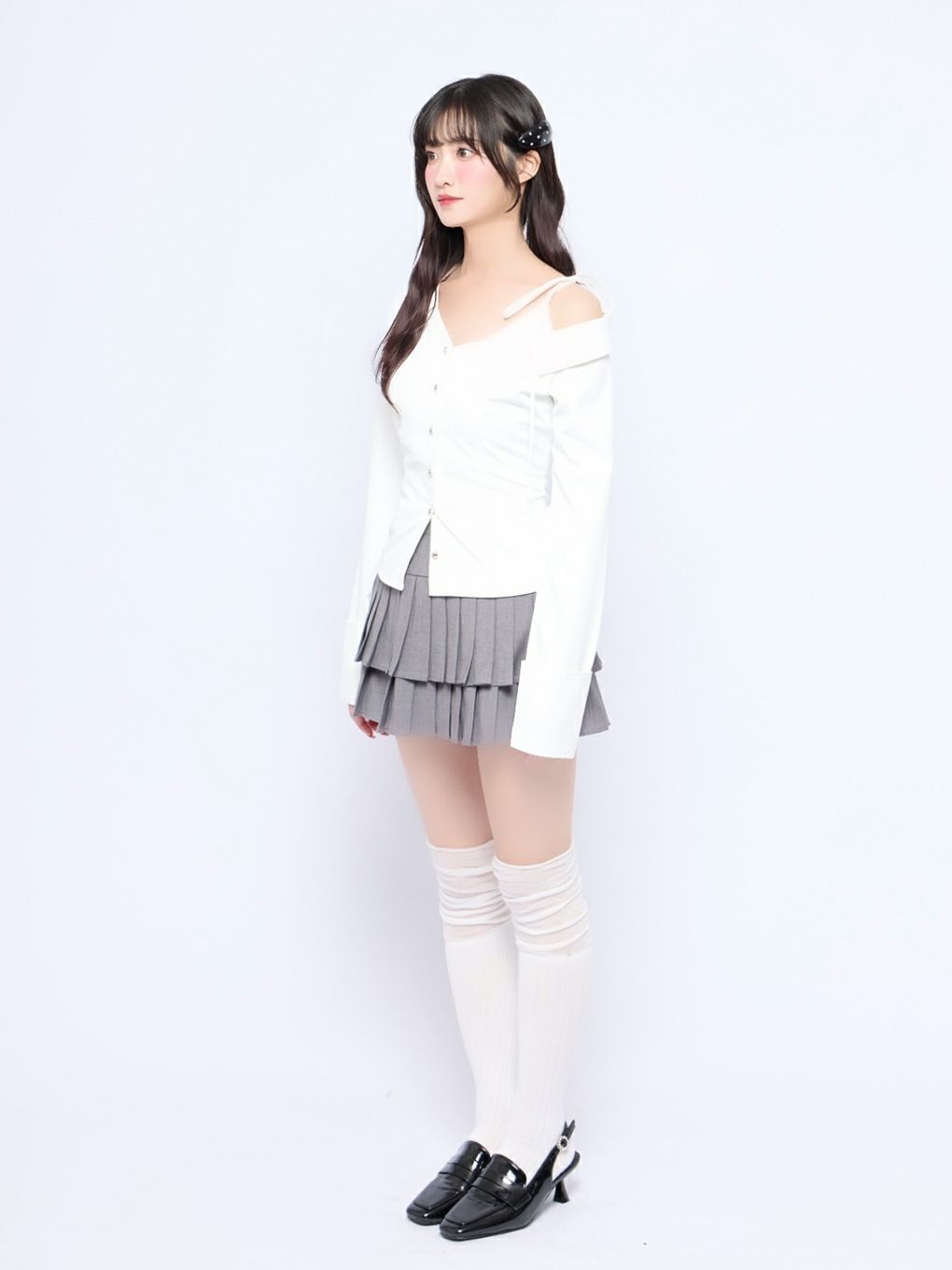 【BUBBLES】アシンメトリーリボンシャツ