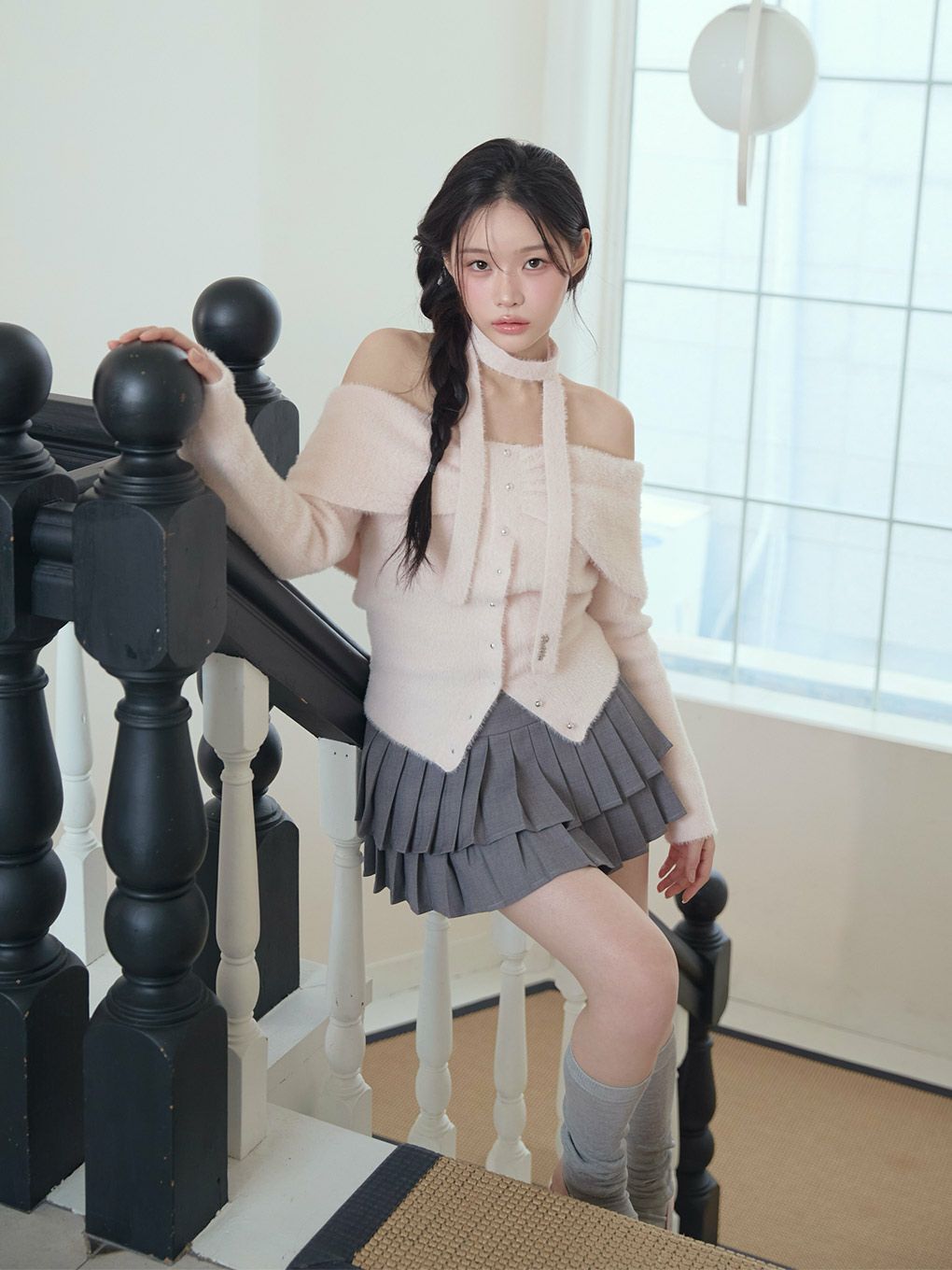 【BUBBLES】リボンタイオフショルニット