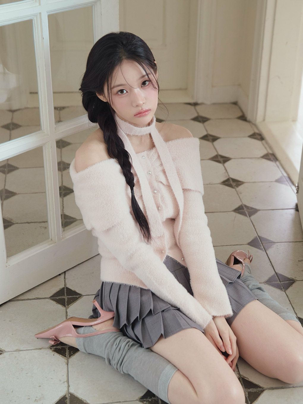 【BUBBLES】リボンタイオフショルニット