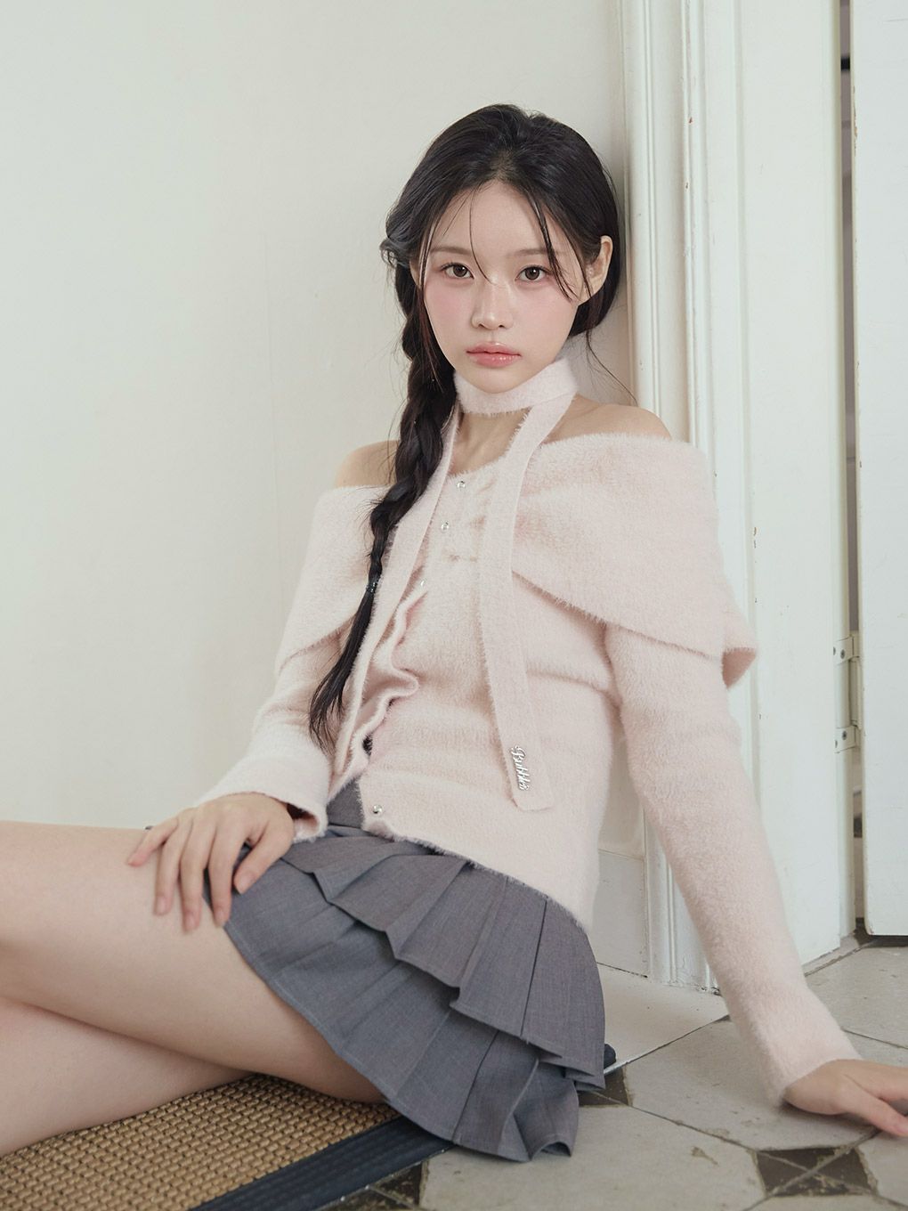 【BUBBLES】リボンタイオフショルニット