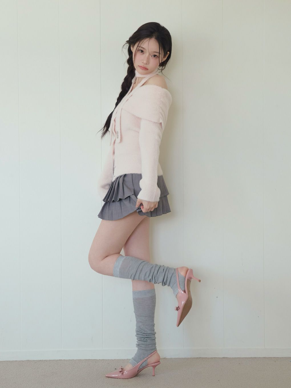 【BUBBLES】リボンタイオフショルニット