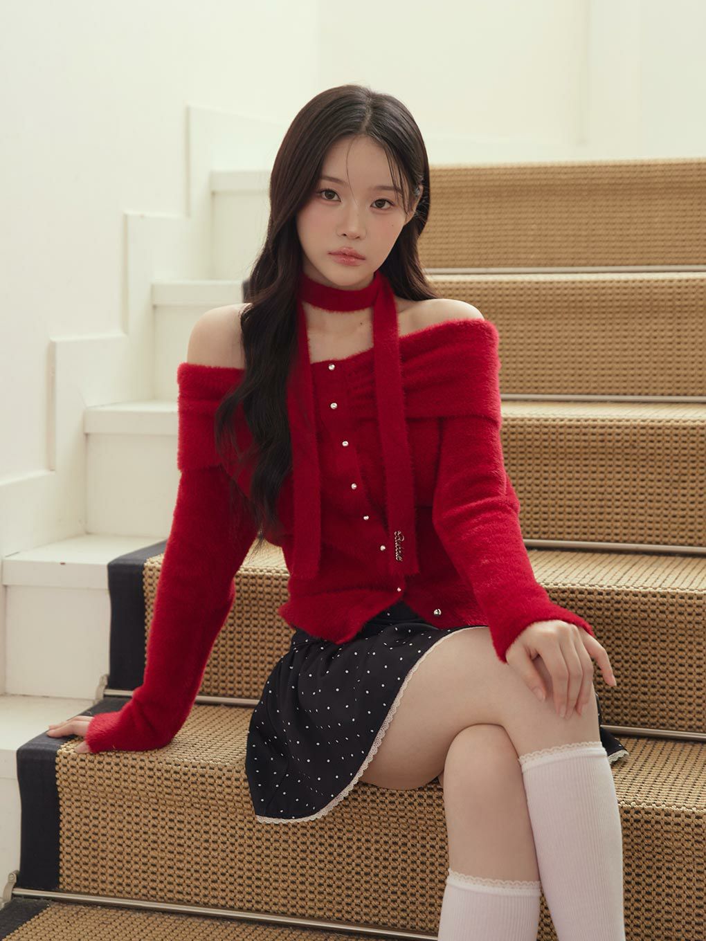 【BUBBLES】リボンタイオフショルニット