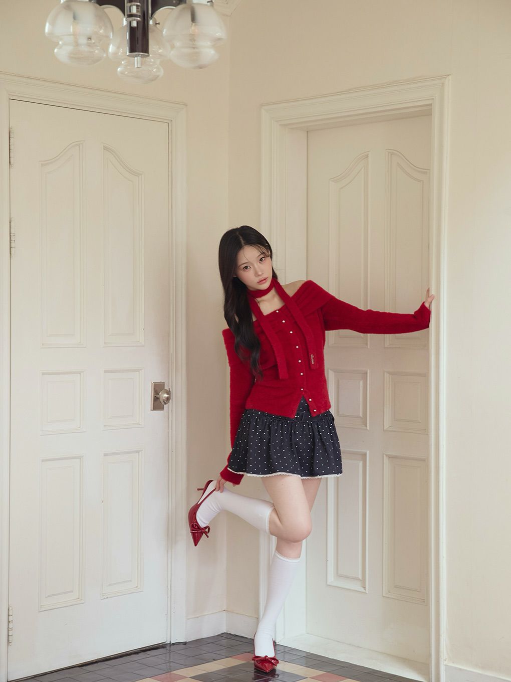 【BUBBLES】リボンタイオフショルニット