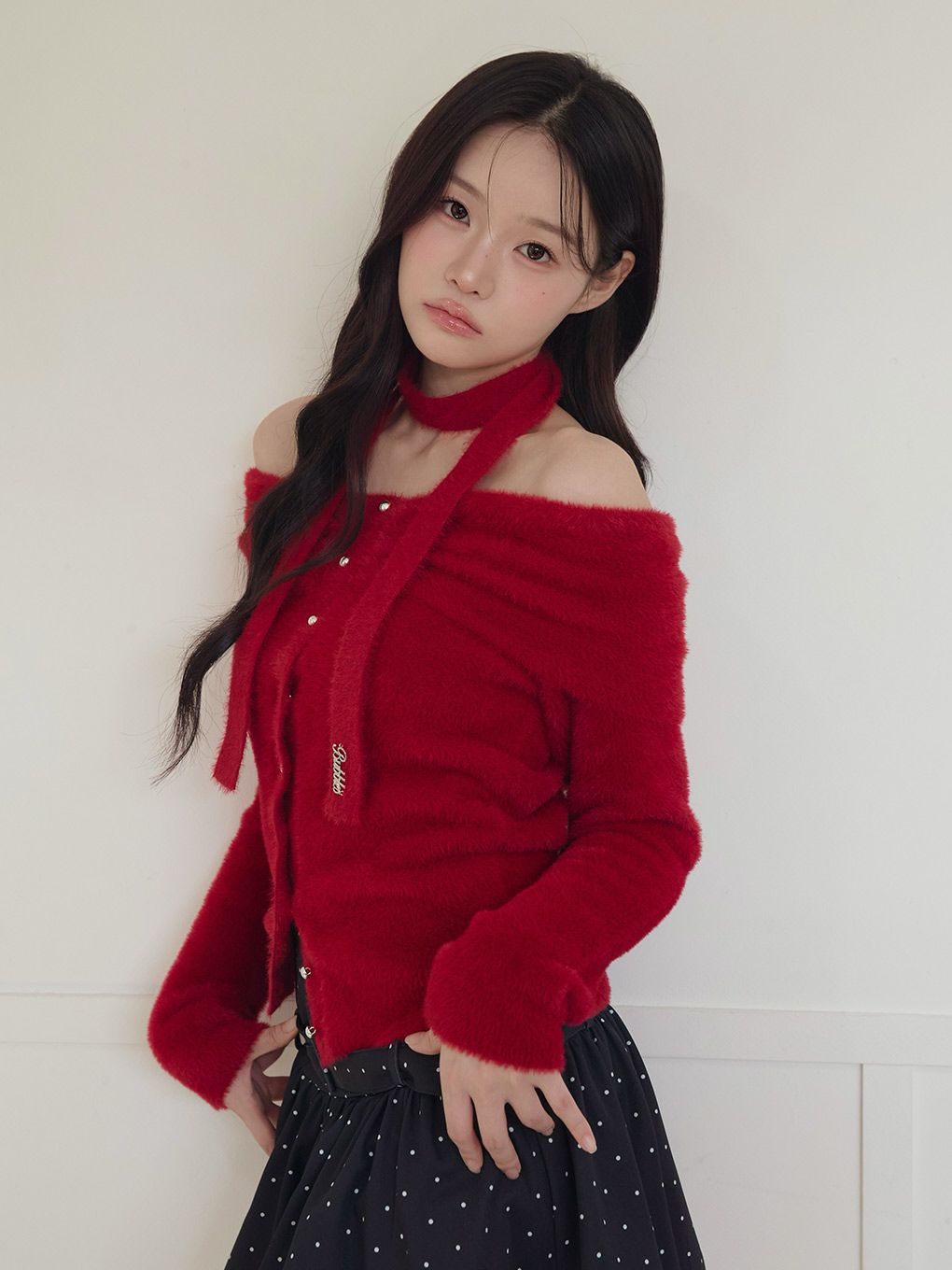 【BUBBLES】リボンタイオフショルニット