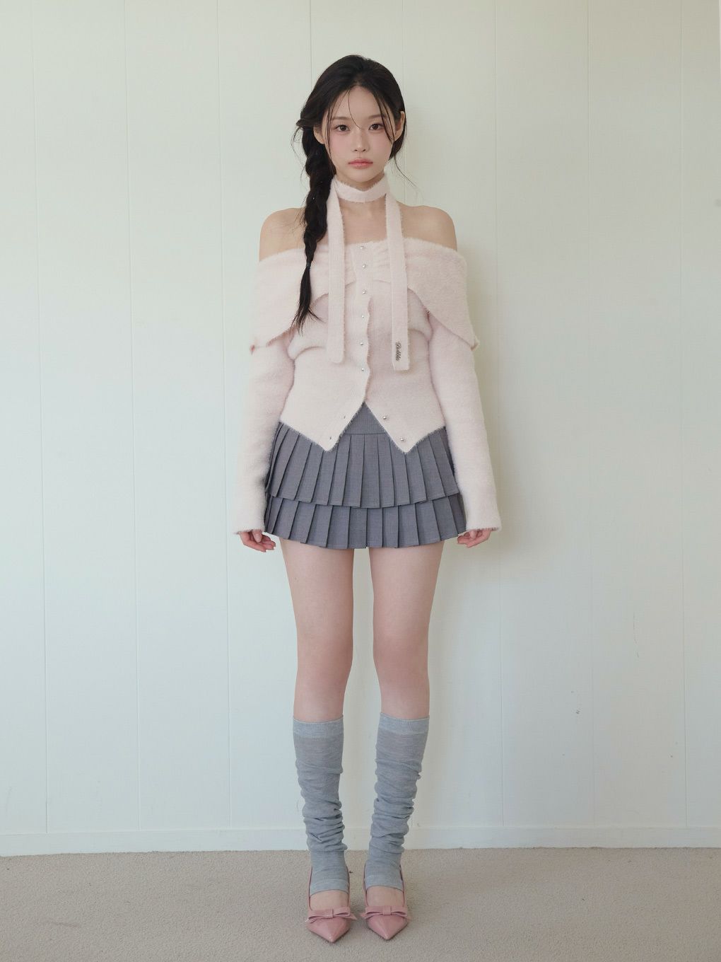 【BUBBLES】リボンタイオフショルニット