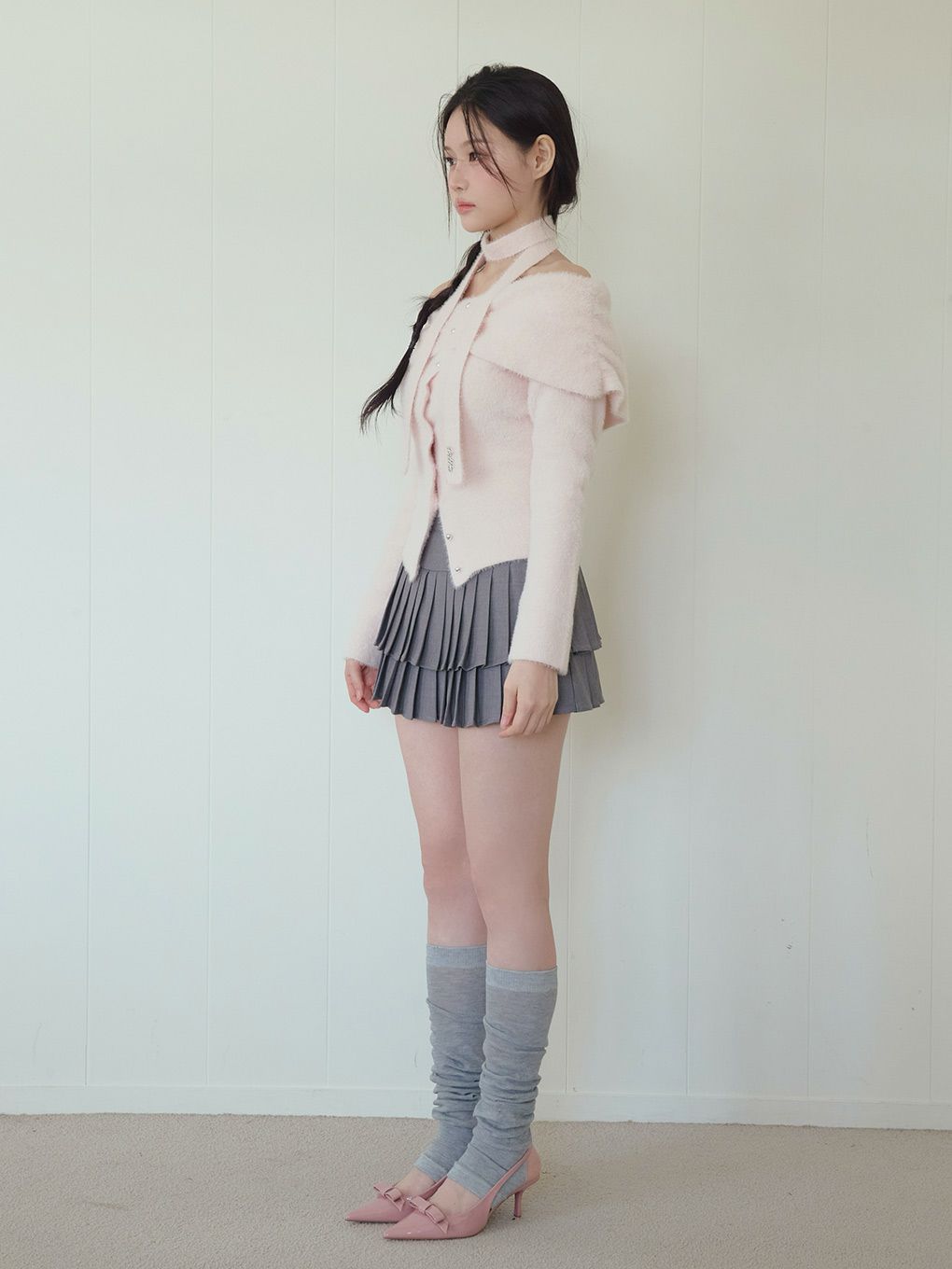 【BUBBLES】リボンタイオフショルニット