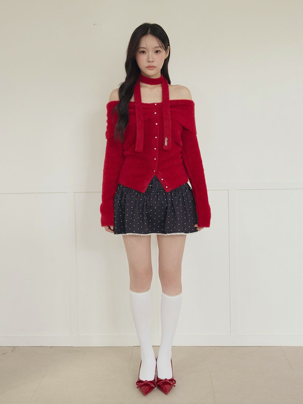 【BUBBLES】リボンタイオフショルニット