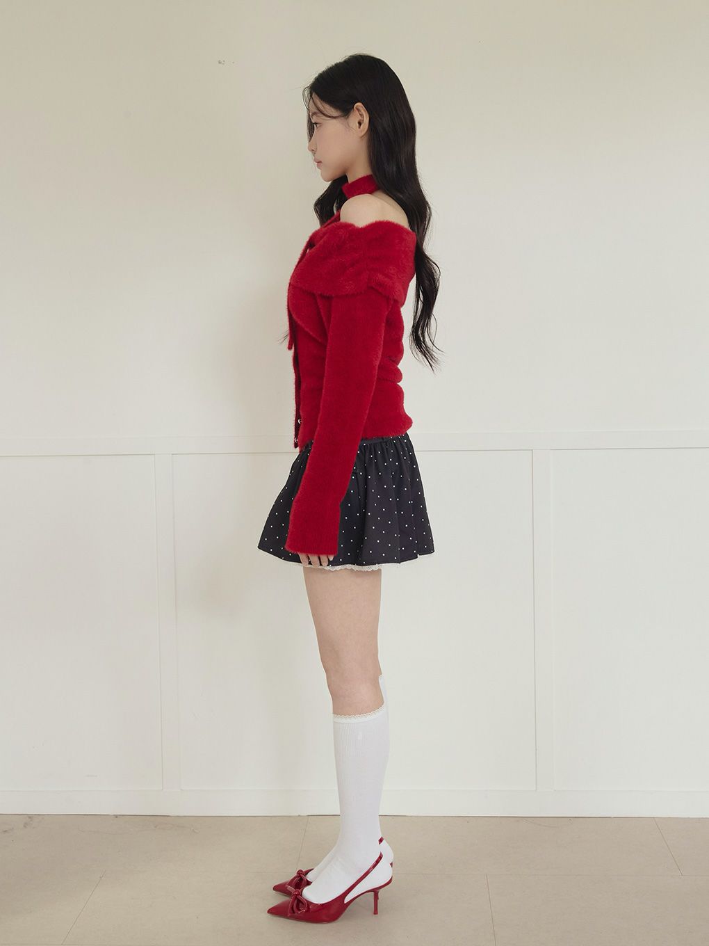 【BUBBLES】リボンタイオフショルニット