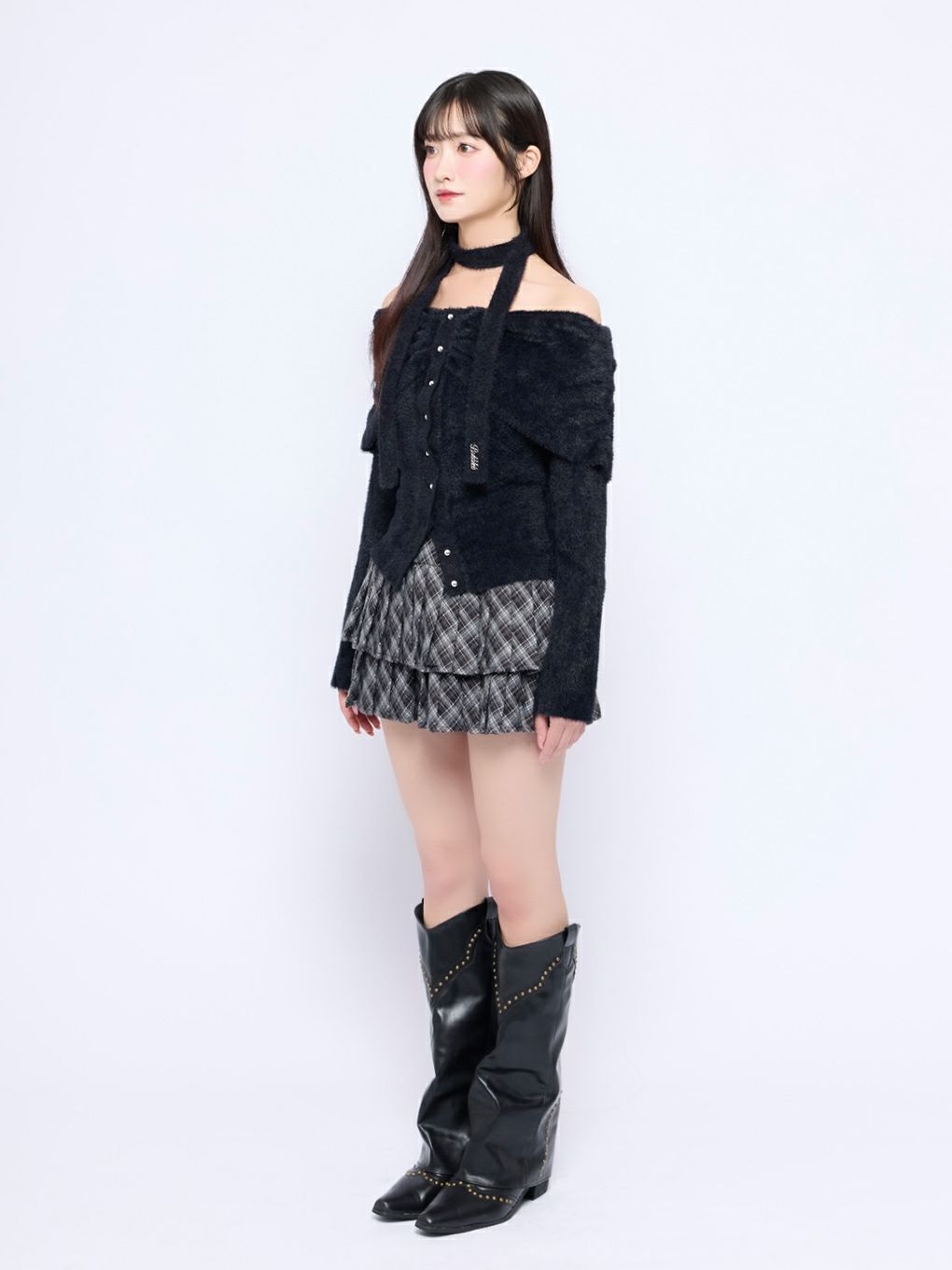 【BUBBLES】リボンタイオフショルニット