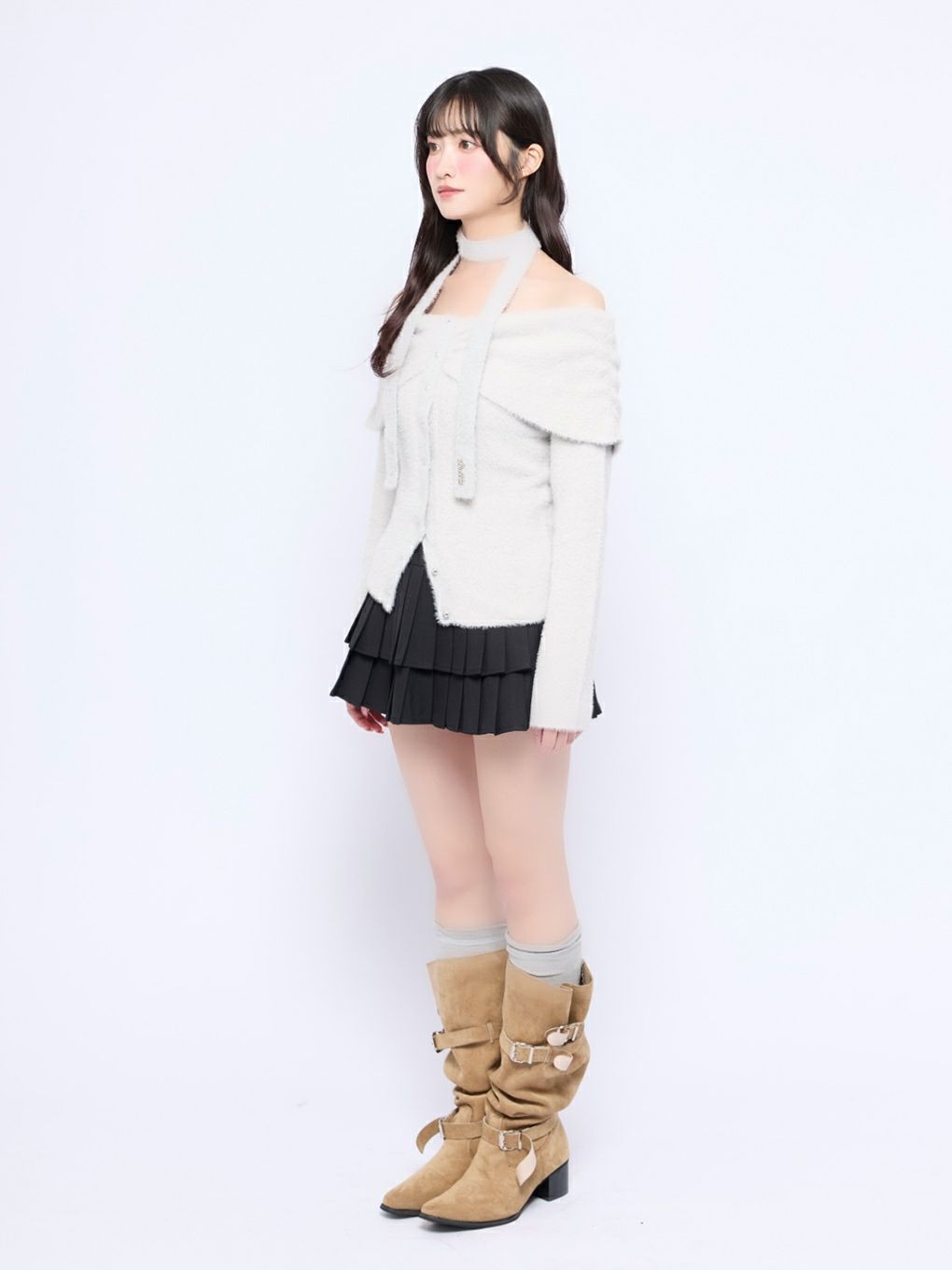 【BUBBLES】リボンタイオフショルニット