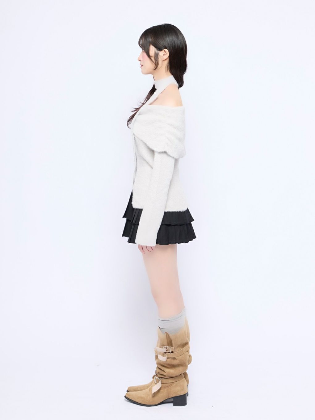 【BUBBLES】リボンタイオフショルニット