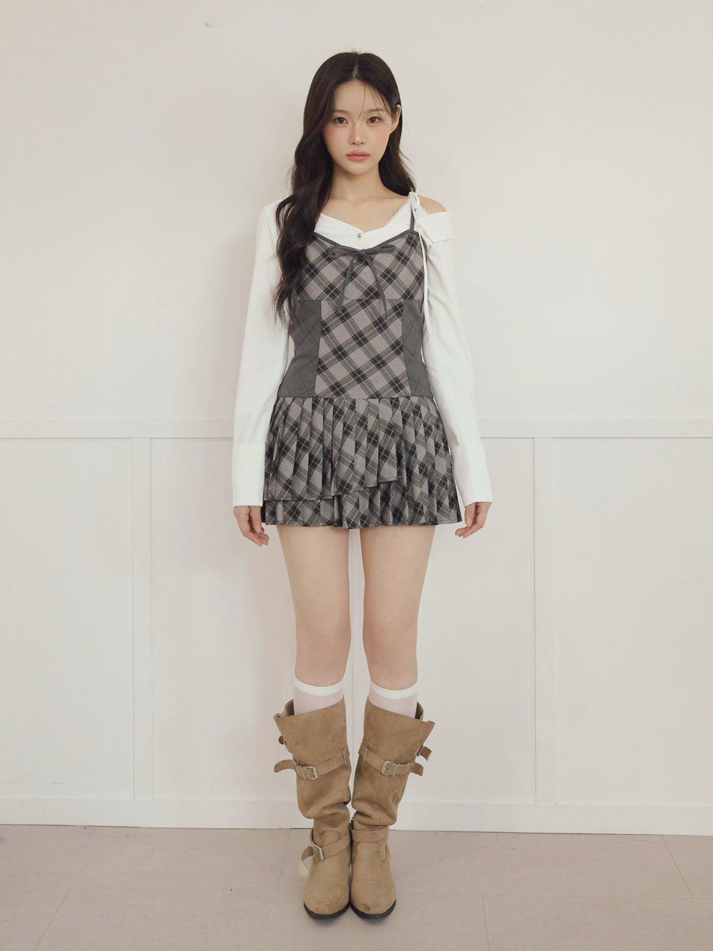 【BUBBLES】ミックスチェックキャミワンピース