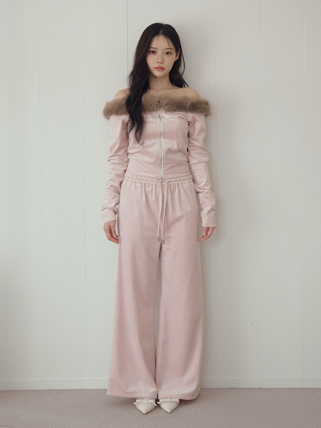 【BUBBLES】ベルベットファーオフショルトップス