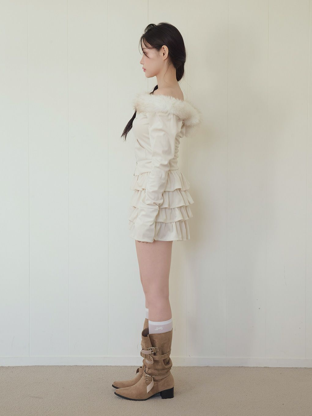 【BUBBLES】ベルベットファーオフショルトップス