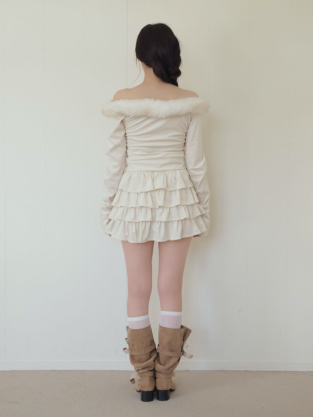 【BUBBLES】ベルベットファーオフショルトップス